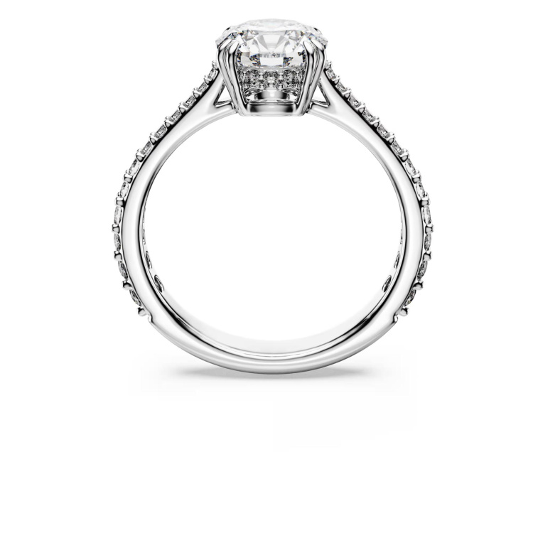 Stilla cocktail ring Round cut, Pavé, White, Rhodium plated